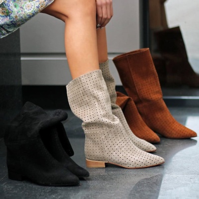 Cizme Kaily Short Perforated Cream - Img 3