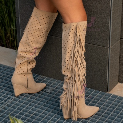 Cizme Marra Tall Fringe Beige - Img 6