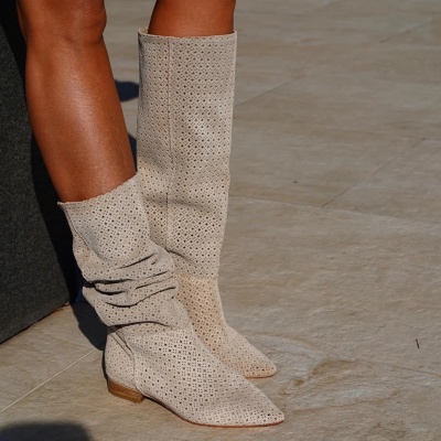 Cizme Kaily Tall Perforated Cream - Img 2
