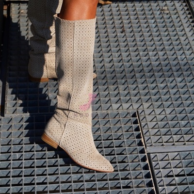 Cizme Kaily Tall Perforated Cream - Img 2