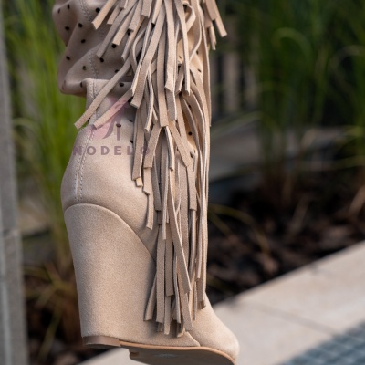 Cizme Marra Tall Fringe Beige - Img 9
