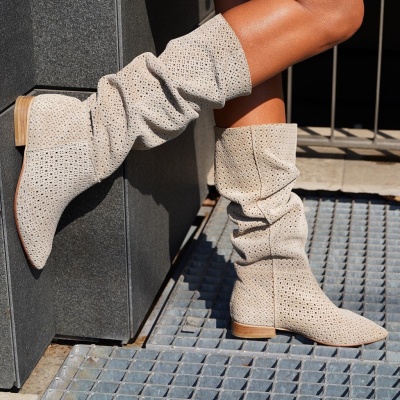 Cizme Kaily Tall Perforated Cream - Img 3