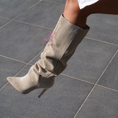 Cizme Avangarde Perforated Cream 11 cm - Img 4
