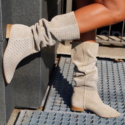 Cizme Kaily Tall Perforated Cream - Img 4