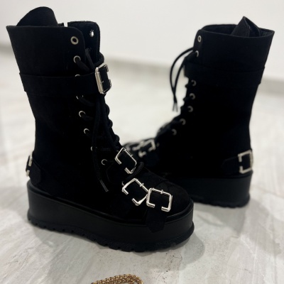 Bocanci Lenna Tall Black Suede - Img 2
