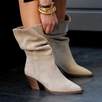 Cizme Adeline Perforated Cream - Img 1