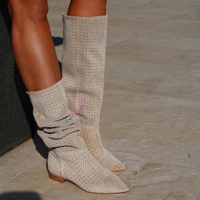 Cizme Kaily Tall Perforated Cream - Img 1