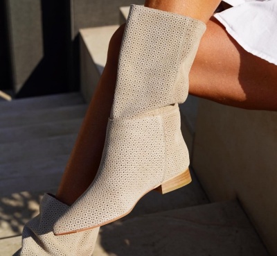 Cizme Kaily Short Perforated Cream - Img 1