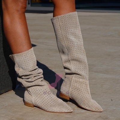 Cizme Kaily Tall Perforated Cream - Img 6