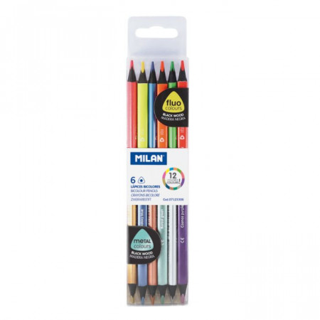 Fluo-metalik drvene boje, 6 komada, dvostrane
