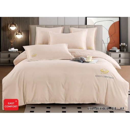 Премиум спално бельо за двойно легло HoReCa, 6 части, финет с бродирано лого EAST COMFORT – Комфорт и елегантност за хотели и къщи за гости, код EST-TJ05