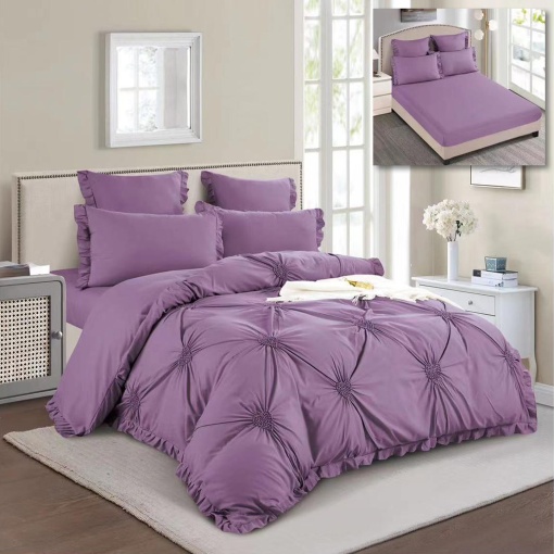 Двоен спален комплект, с ластик, мек памук Soft Touch, 6 части, с бродерия SPR-T1-07