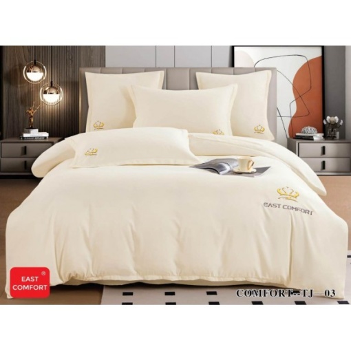 Премиум спално бельо за двойно легло HoReCa, 6 части, финет с бродирано лого EAST COMFORT – Комфорт и елегантност за хотели и къщи за гости, код EST-TJ03