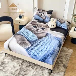 Чаршаф с ластик, плътен памук, 5D принт идентичен със снимката, 160x200 см, 2 калъфки за възглавници 50x70 см JOJ-5HD-22