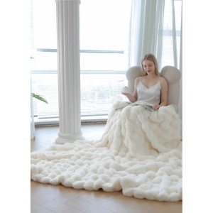 Луксозно одеяло, 200x230 см, с изкуствена заешка кожа, подплатено с флийс, с цип, код JOJ-1PP-01 - Img 4