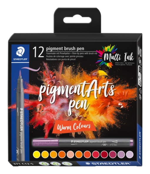 Флумастери Staedtler Pigment Brush 371, 12цв, топли цв