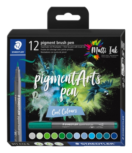 Флумастери Staedtler Pigment Brush 371, 12цв,студени цв