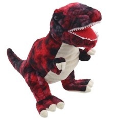 Кукла за театър червен T-rex, серия Бебета динозаври, 35 см.