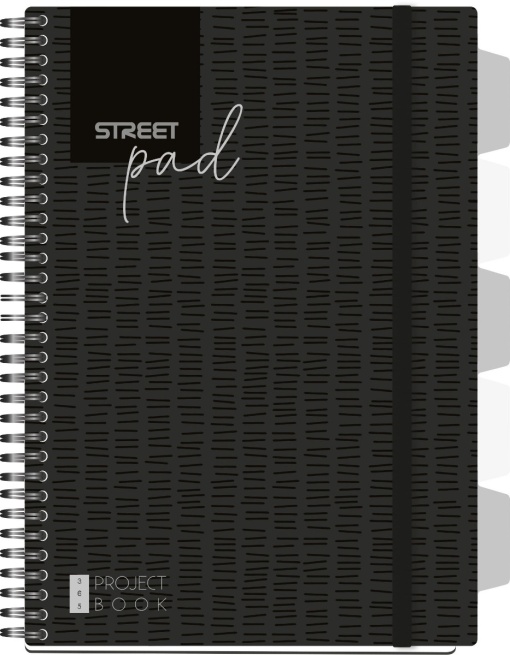 Тетрадка Street Pad, А4, спирала, PP, 100л, малки квадратчета, черна