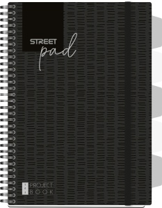 Тетрадка Street Pad, А4, спирала, PP, 100л, малки квадратчета, черна