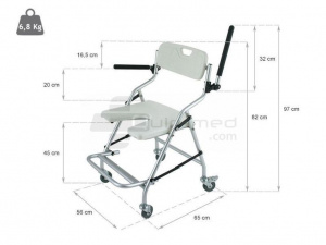 QMED 183-791L-A - Scaun pliant de dus, cu rotile, cotiere rabatabile - Img 2