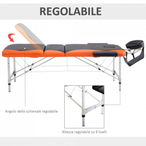 HOMCOM 700-039- Sezlong pentru masaj profesional pliabil din aluminiu, negru si portocaliu, 214 x 60 cm - Img 6