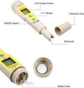 OW-035 Tester pH profesional, pentru lichide, indicator temperatura, cu baterii - Img 4