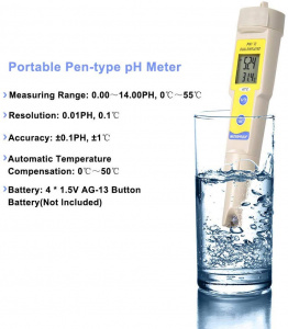 OW-035 Tester pH profesional, pentru lichide, indicator temperatura, cu baterii - Img 5