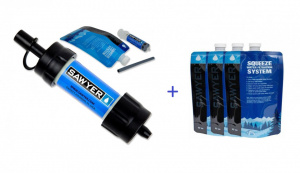 SET PROMOTIONAL - SAWYER MINI FILTER - Filtru Apa Potabila, Portabil, Camping, 3 Pungi 1L