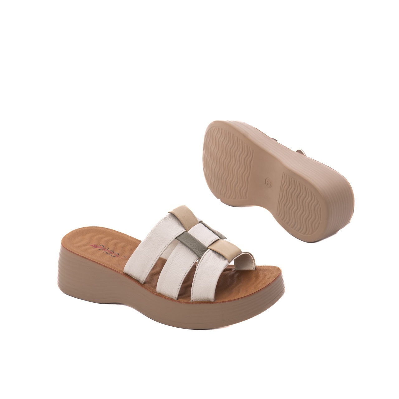 Papuci Crem Piele Naturală PASS Collection J9J980008B cu Platformă