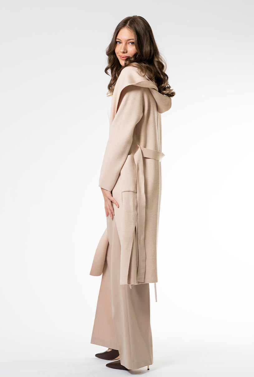 Cardigan lung din vascoza, Hermosa 35537, bej
