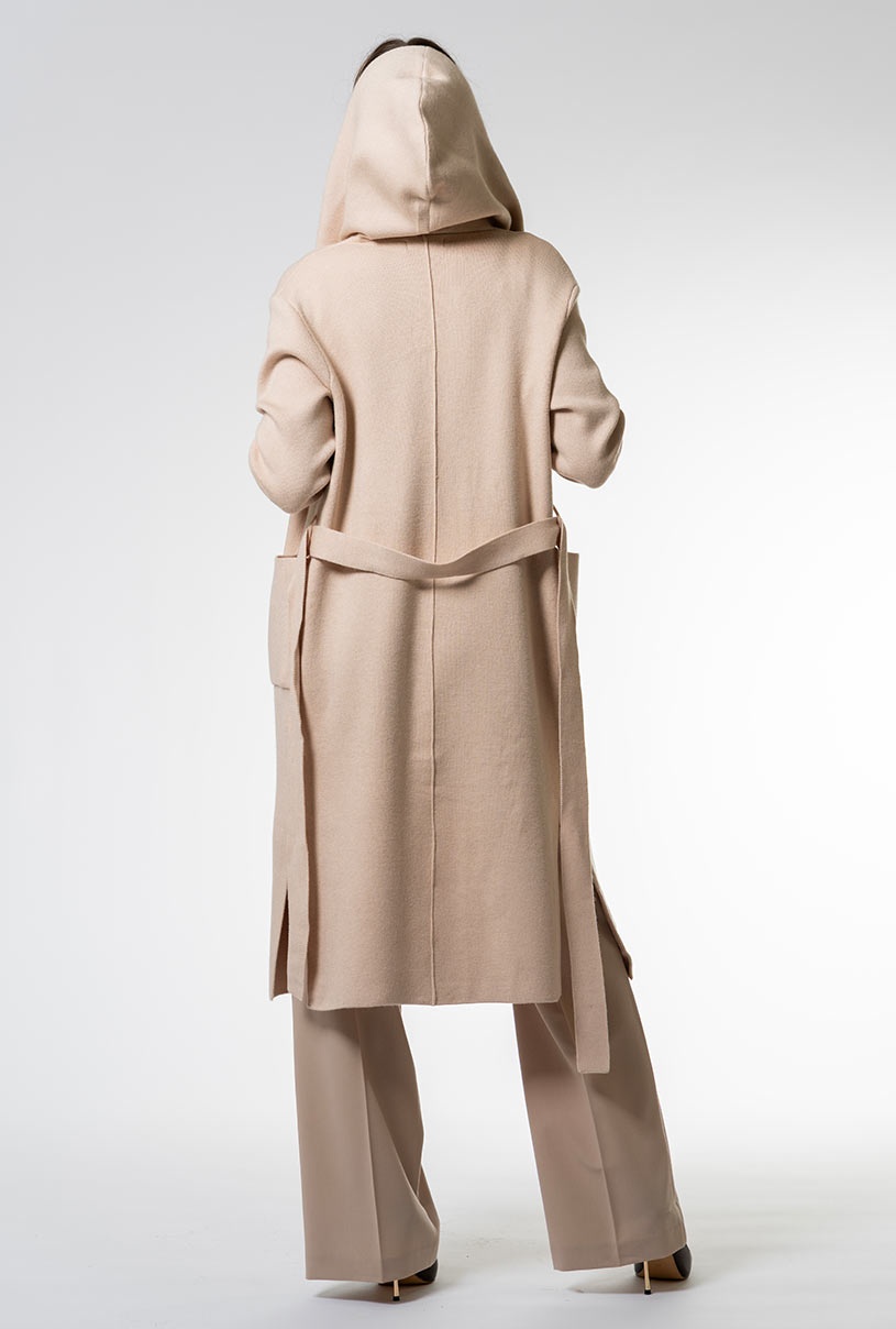 Cardigan lung din vascoza, Hermosa 35537, bej
