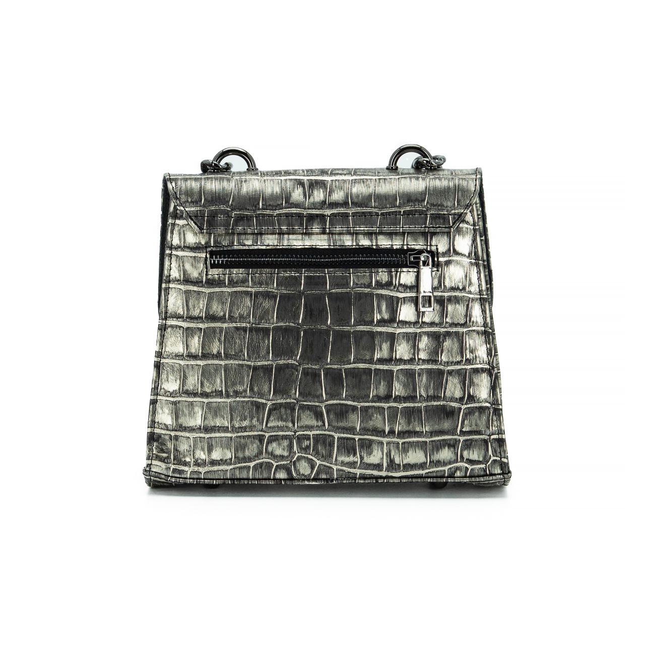 Geantă Argintie Zea Mini Chain din piele naturală Croco