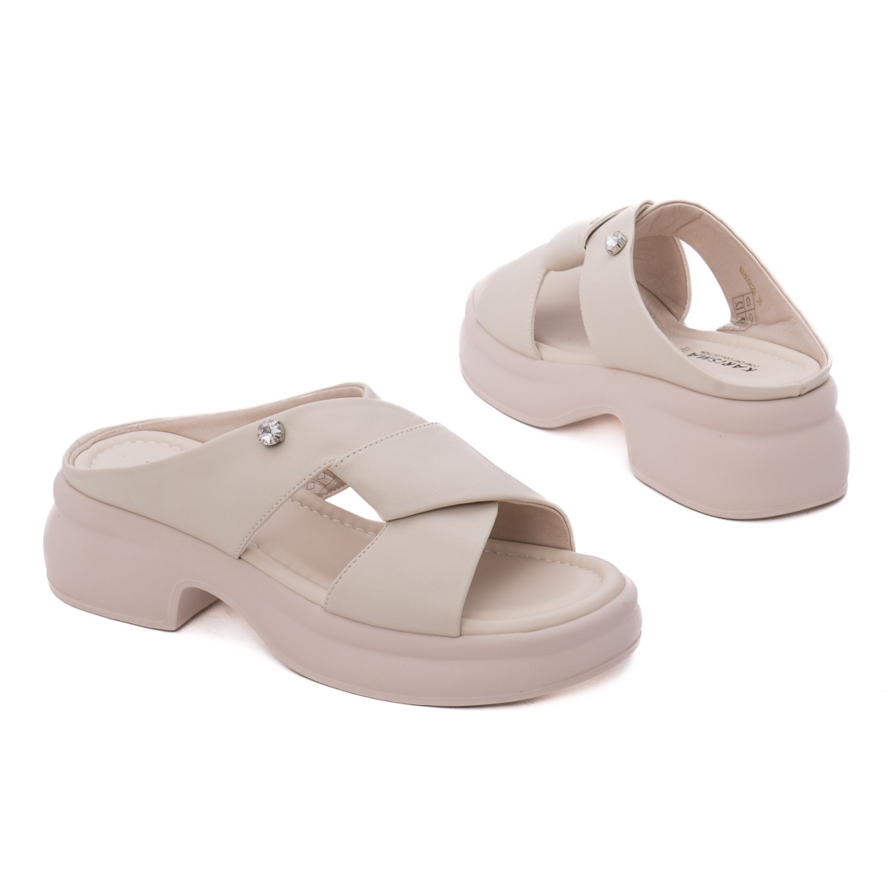 Papuci Damă Karisma 9NMA80002B Crem | Piele Naturală & Vârf Pătrat