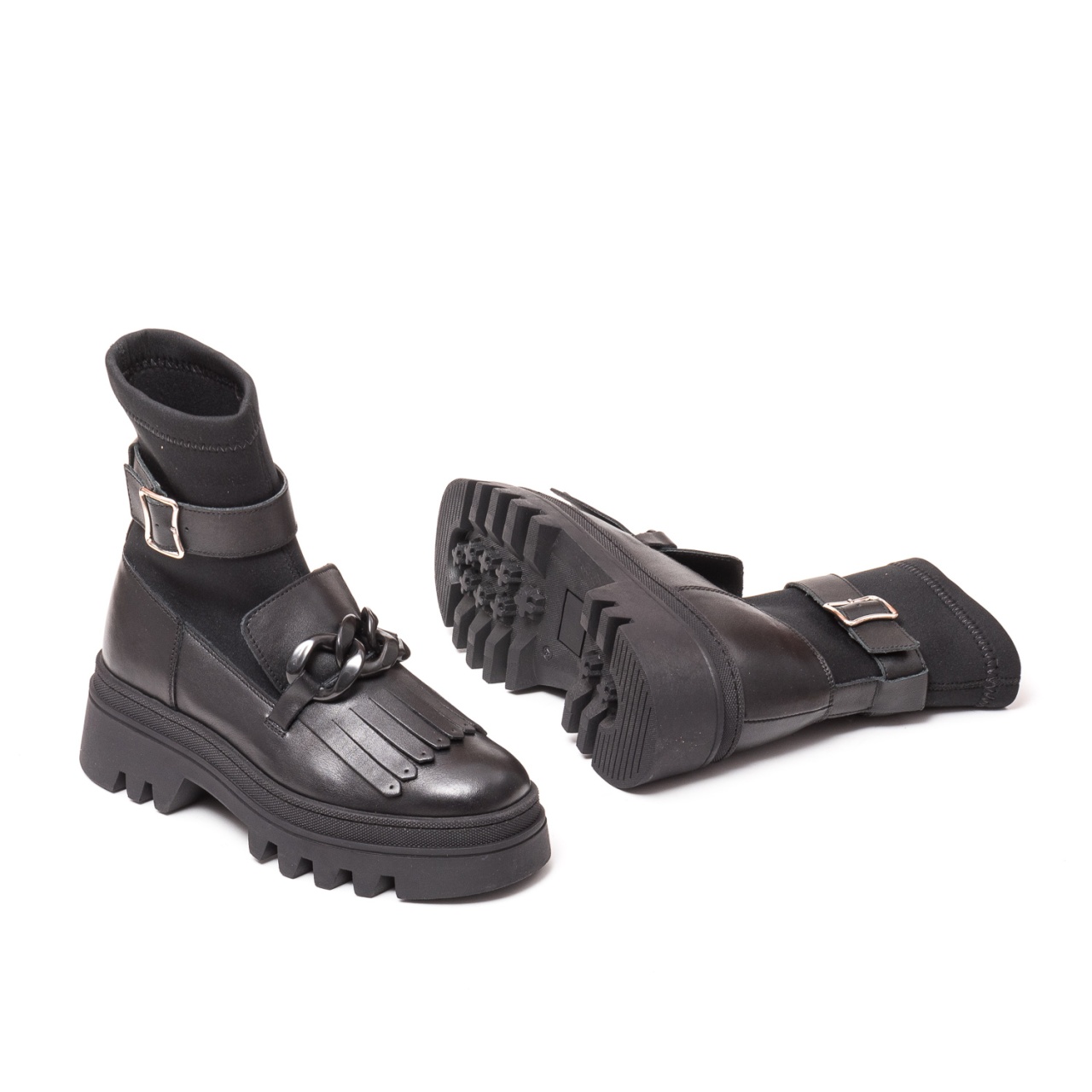 Ghete fashion negre, M 410 Box+Sint