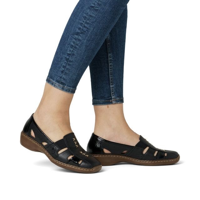 y414185　レディース　BLK M Pantofi dama casual din piele naturala, Rieker 41385-02, negru