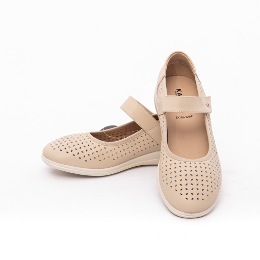 Balerini damă din piele naturală perforată 8OWB60020B 03-N Karisma, extra wide, bej - Img 5