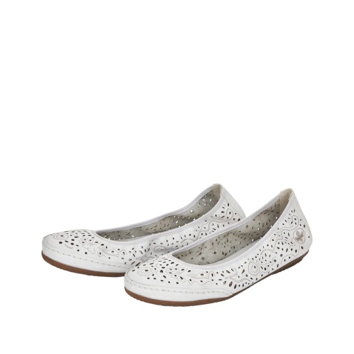 Balerini dama din piele naturala, Rieker 41460-80, alb - Img 4