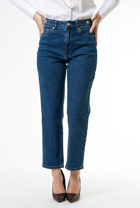 Blugi mom fit cu talie inalta, Hermosa 35870, bleumarin - Img 5