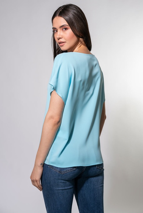 Bluza Bianka Hermosa Aqua – cu rozete decorative, croi lejer, stil chic - Img 2