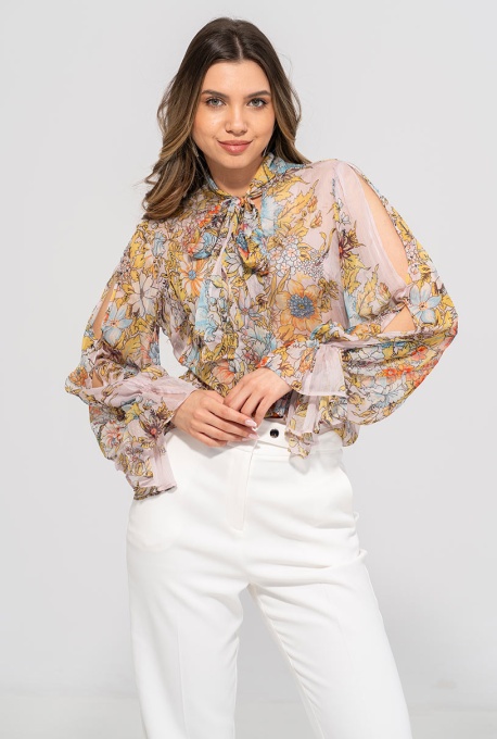 Bluza din sifon gofrat cu imprimeu floral AISHA, Hermosa, multicolor - Img 3