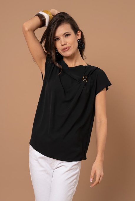 Bluza uni din sifon SYLVIE, Hermosa, negru - Img 8