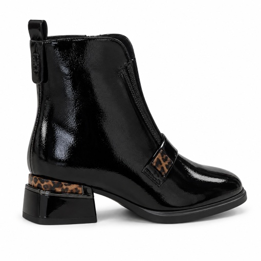 Botine dama din piele naturala lacuita, Epica 322B901-A25-ZP170B 01-L, negru - spate oblic