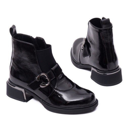 Botine dama din piele naturala lacuita, Karisma 7QXS70015B 01-L, negru - Img 3