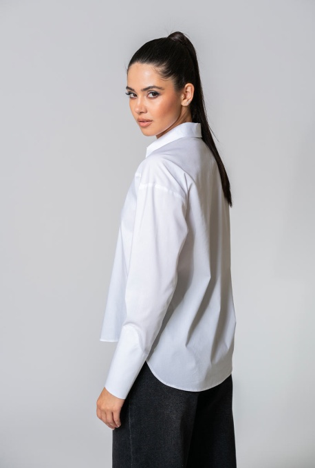 Camasa uni din poplin elastic EMELINE, Hermosa, alb - Img 22
