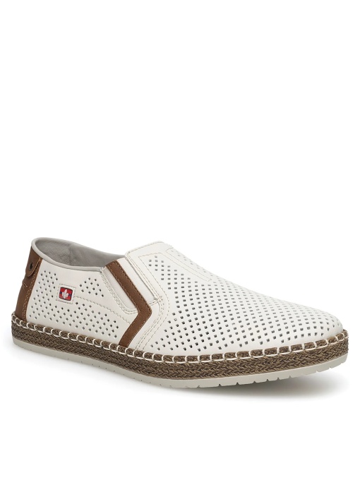 Mocasini bărbați Rieker B5297-80 albi – Piele naturală perforată - Img 4
