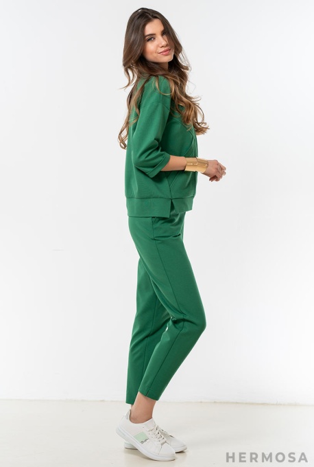 Pantaloni de Trening Adelyn din Tricot Verde - Img 2