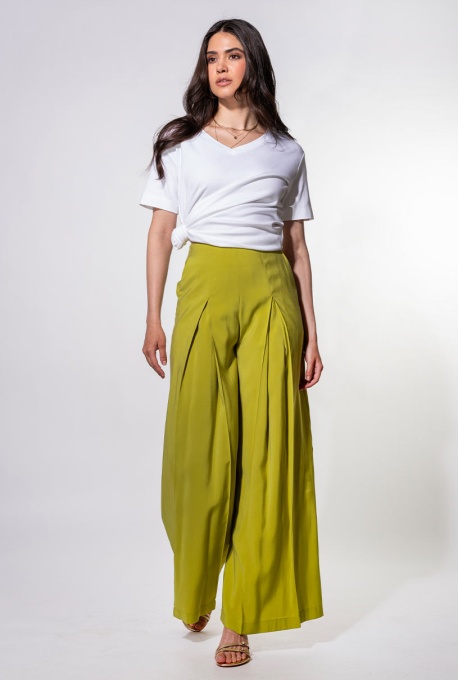 Pantaloni din rayon NORMA, Hermosa, lime - Img 5