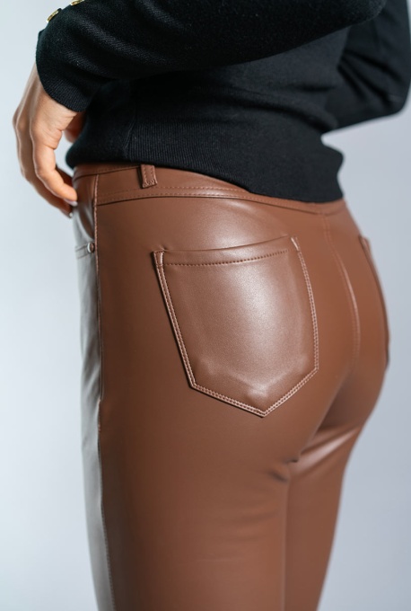 Pantaloni skinny din ecopiele dublata, 44716, maro - Img 2