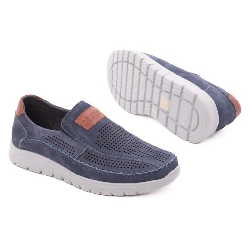 Pantofi barbati de vara din piele naturala nabuc, Otter 85DT80006A 42-2, bleumarin - Img 4